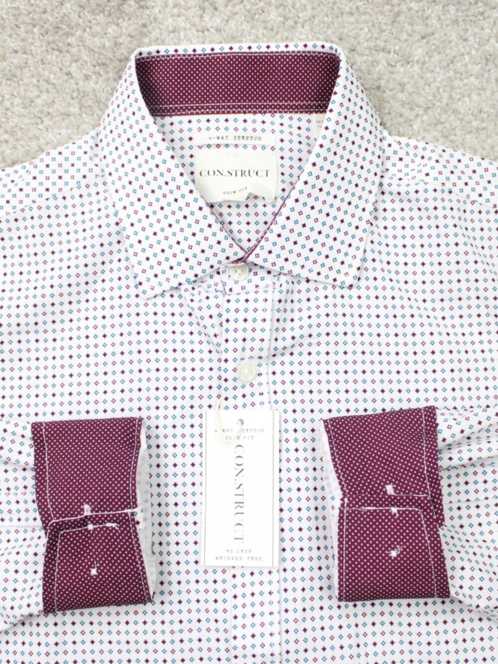 Construct Shirt NWT Mens Large 16-16 1/2 Red/Blue Slim Fit 4-Way Stretch L/S